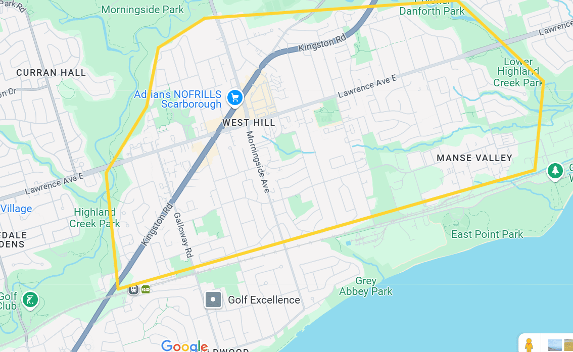 Map of West Hill in Scarborough